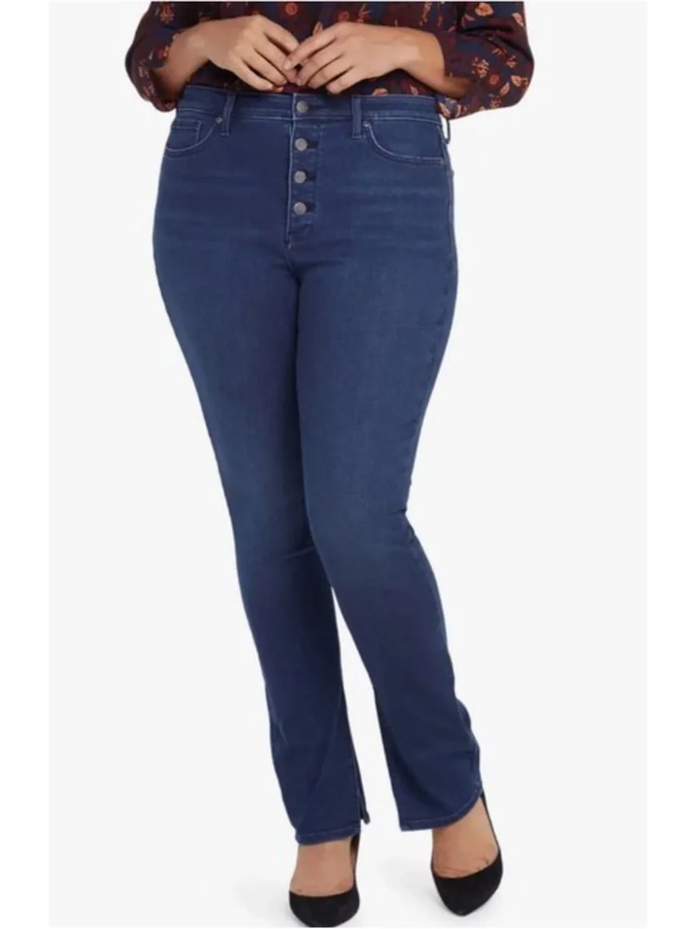 NYDJ Clean Grant Alina High Waist Button‎ Fly Split Hem Legging Skinny Jeans 16